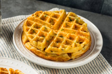 Homemade Savory Waffles for Breakfast with Bacon and Scallions