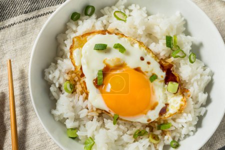 Photo for Homemade Asian Fried Egg and Rice Breakfast with Soy Sauce - Royalty Free Image