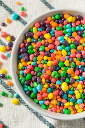 Photo for Sugary Sweet Rainbow Nerdy Candy in a Bowl - Royalty Free Image