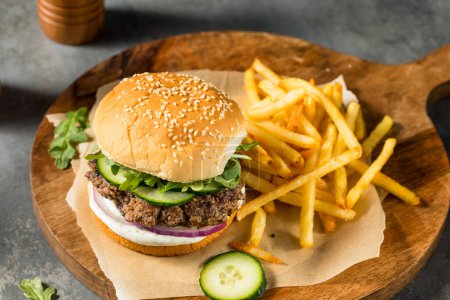 Homemade Healthy Lamb Burger with French Fries
