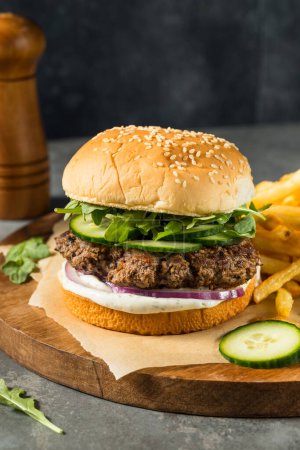 Homemade Healthy Lamb Burger with French Fries