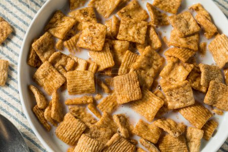 Sweet Crunchy Cinnamon Breakfast Cereal with Milk
