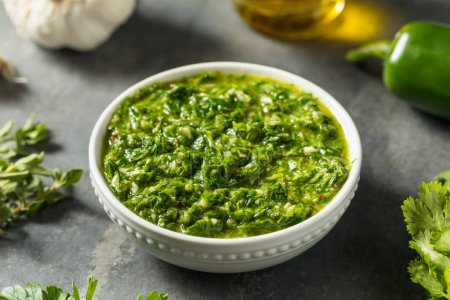Photo for Homemade Spicy Chimichurri Sauce with Cilantro Parsley and Oregano - Royalty Free Image
