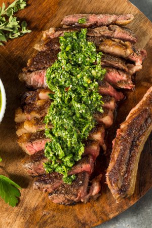 Téléchargez les photos : Sauce Chimichurri maison et steak Ribeye à l'ail - en image libre de droit
