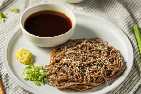 Photo for Homemade Buckwheat Japanese Dipping Soba Noodles with Soy Sauce - Royalty Free Image