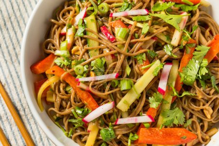 Photo for Healthy Organic Asian Noodle Salad with Soy and Vegetables - Royalty Free Image