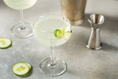 Photo for Cold Boozy Cucumber Martini with Vodka and Vermouth - Royalty Free Image