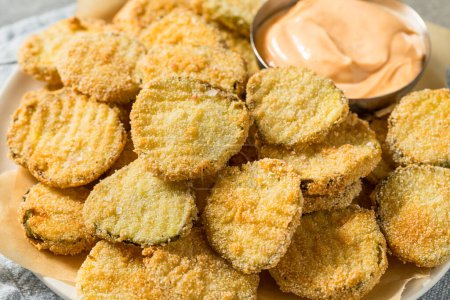 Photo for Homemade Deep Fried Pickles with Spicy Mayo - Royalty Free Image