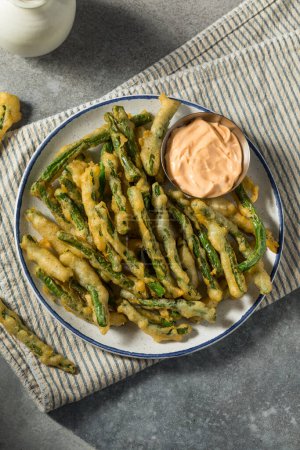 Photo for Homemade Deep Fried Green Beans with Dipping Sauce - Royalty Free Image
