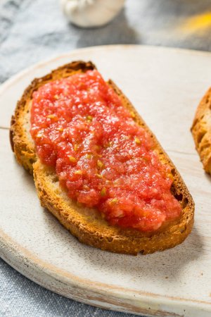 Photo for Homemade Pan Con Tomate Tomato Toast with Olive Oil - Royalty Free Image