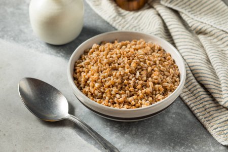 Photo for Cooked Organic Farro Grain in a Bowl for Dinner - Royalty Free Image