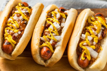 Homemade Coney Island Hot Dog with Chili and Mustard