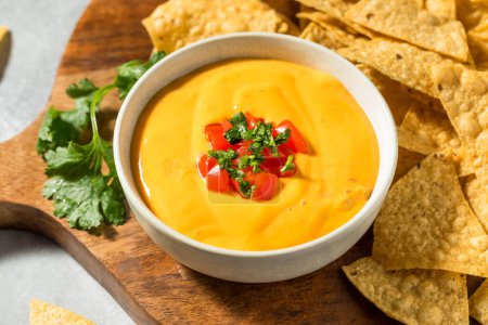 Warm Homemade Cheesy Queso Dip with Tortilla Chips