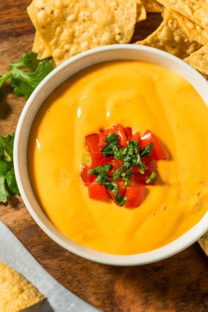 Photo for Warm Homemade Cheesy Queso Dip with Tortilla Chips - Royalty Free Image
