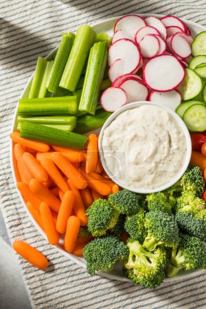 Photo for Healthy Homemade Veggie Tray Appetizer with French Onion Dip - Royalty Free Image