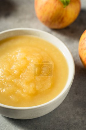 Téléchargez les photos : Sauce aux pommes en purée maison biologique dans un bol - en image libre de droit