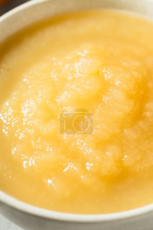 Téléchargez les photos : Sauce aux pommes en purée maison biologique dans un bol - en image libre de droit