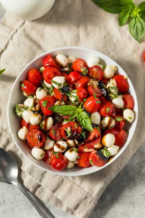 Téléchargez les photos : Salade Caprese santé bio à la mozzarella tomate et basilic - en image libre de droit