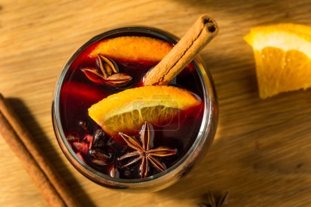 Photo for Warm Refreshing Red Mulled Wine with Cinnamon and Orange - Royalty Free Image