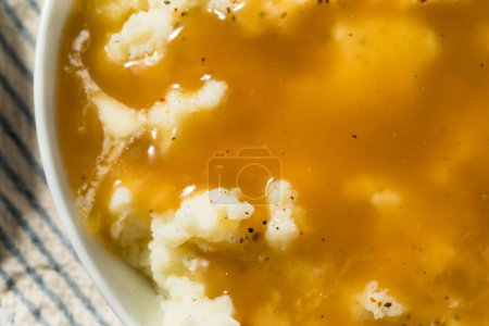 Téléchargez les photos : Sauce de dinde maison et purée de pommes de terre au beurre - en image libre de droit