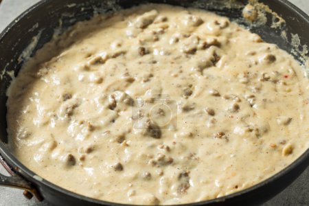 Téléchargez les photos : Sauce maison à la saucisse du Sud pour le petit déjeuner dans une casserole - en image libre de droit
