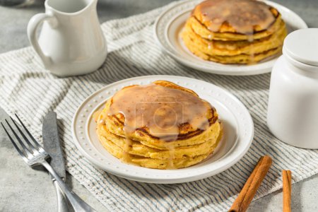 Photo for Warm Homemade Eggnog Pancakes with Cinnamon and Sauce - Royalty Free Image