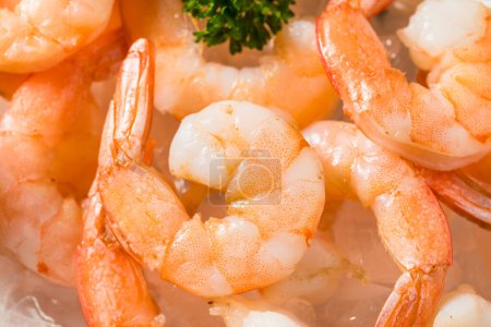 Photo for Cooked Organic Shrimp Cocktail with Sauce and Lemon - Royalty Free Image