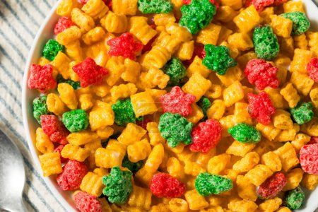 Photo for Sugary Sweet Christmas Breakfast Cereal with Whole Milk - Royalty Free Image