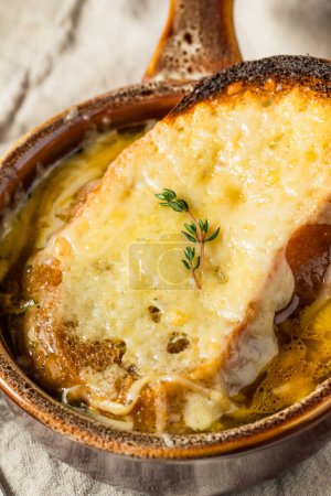 Photo for Homemade French Onion Soup with Cheese and Bread - Royalty Free Image
