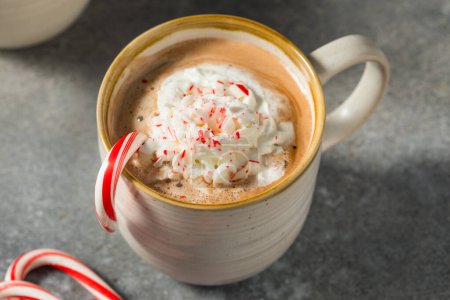 Photo for Warm Sweet Holiday Peppermint Hot Chocolate Cocao with Whipped Cream - Royalty Free Image