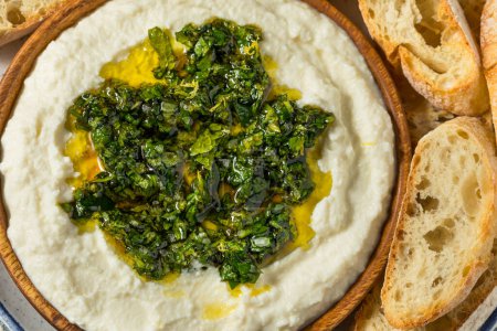 Photo for Homemade Whipped Ricotta Dip with Crostini and Olive Oil - Royalty Free Image