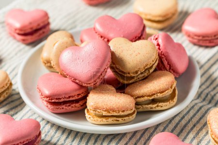 Photo for Valentines Day Heart Shaped Macarons with Cream Filling - Royalty Free Image