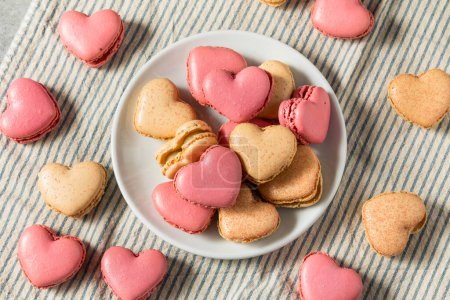 Photo for Valentines Day Heart Shaped Macarons with Cream Filling - Royalty Free Image