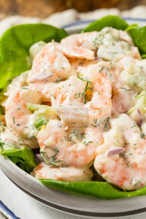 Photo for Creamy Homemade Shrimp Salad with Dill and Lettuce - Royalty Free Image