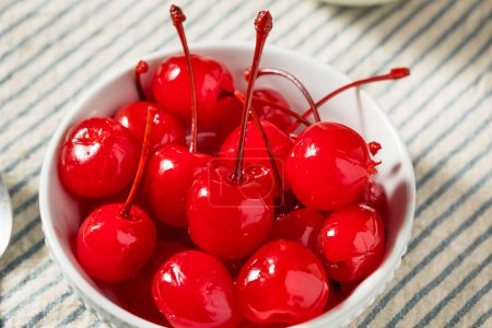 Photo for Organic Raw Red Cocktail Maraschino Cherries in a Bowl - Royalty Free Image