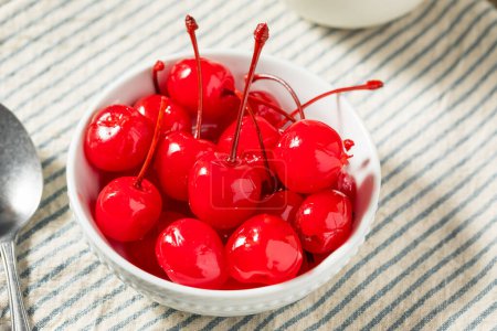 Photo for Organic Raw Red Cocktail Maraschino Cherries in a Bowl - Royalty Free Image