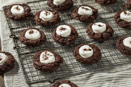 Photo for Homemade Dark Chocolate Hot Cocoa Cookies with Marshmallows - Royalty Free Image