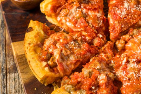 Photo for Homemade Mini Chicago Style Deep Dish Pizza with Sausage - Royalty Free Image