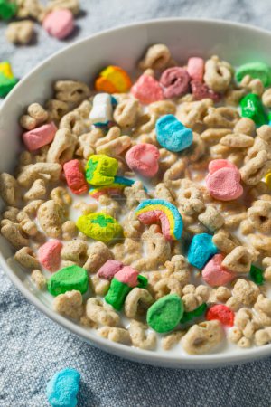 Photo for Sweet Sugary Marshmallow Lucky Irish Cereal with Whole Milk - Royalty Free Image