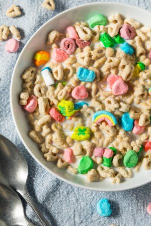 Photo for Sweet Sugary Marshmallow Lucky Irish Cereal with Whole Milk - Royalty Free Image