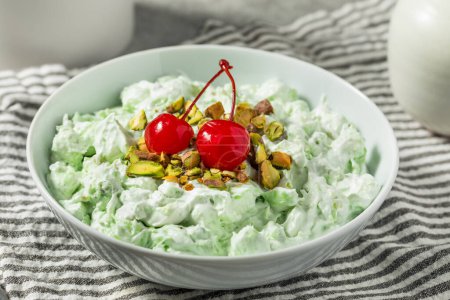 Photo for Homemade Pisachio Fluff Watergate Salad with Marshmallows and Pineapple - Royalty Free Image