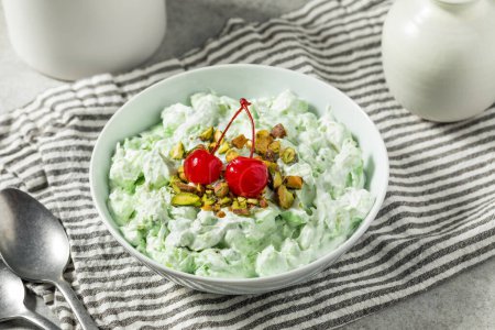 Photo for Homemade Pisachio Fluff Watergate Salad with Marshmallows and Pineapple - Royalty Free Image