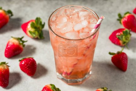 Photo for Cold Refreshing Strawberry Soda with Ice and a Straw - Royalty Free Image