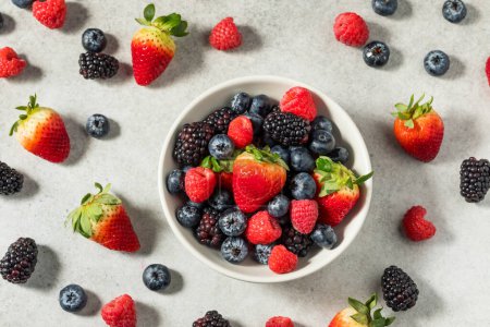 Photo for Organic Raw Mixed Berries with Blueberries Strawberries and Raspberries - Royalty Free Image