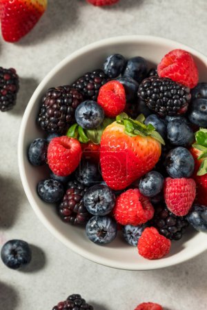 Photo for Organic Raw Mixed Berries with Blueberries Strawberries and Raspberries - Royalty Free Image