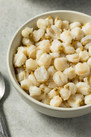 Raw Cooked White Mexican Hominy Corn in a Bowl