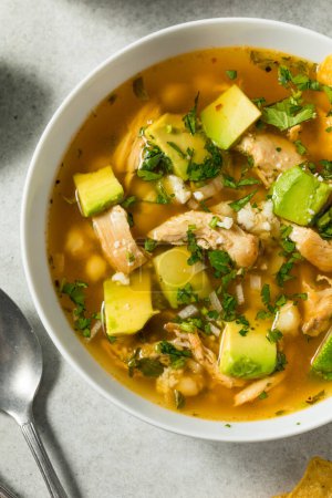 Photo for Homemade Mexican Chicken Pozole Soup with Tortilla Chips - Royalty Free Image