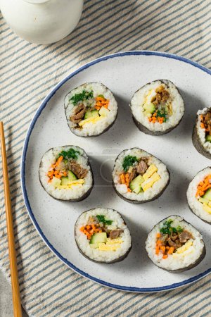 Homemade Korean Kimbap Rolls with Beef Egg and Vegetables