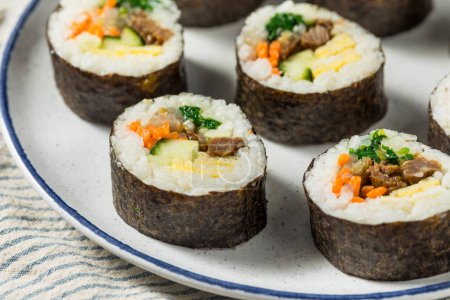 Photo for Homemade Korean Kimbap Rolls with Beef Egg and Vegetables - Royalty Free Image
