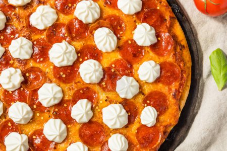 Photo for Hot Honey Pepperoni Pizza with Ricotta and Basil - Royalty Free Image